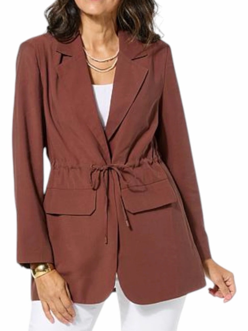 DG2 by Diane Gilman Drawstring Waist Blazer in Rust Brown